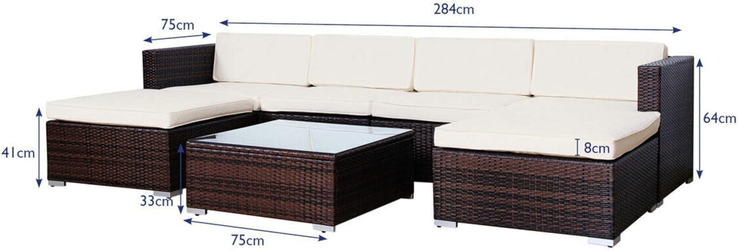Outdoor Rattan Garden Sofa Set 6-Seater with Coffee Table Weatherproof