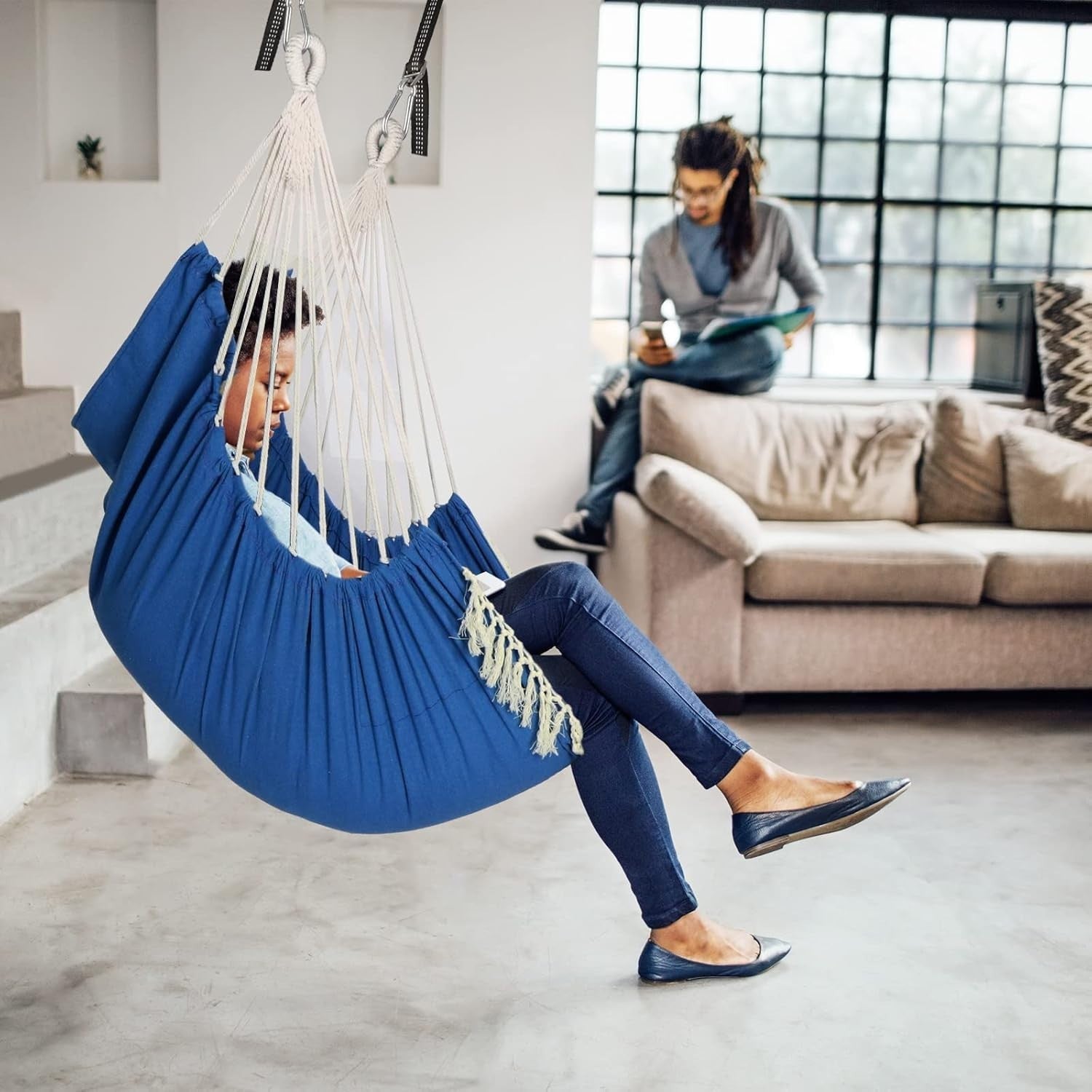 Royal Blue Hammock Chair with 2 Cushions & Straps | 500lbs Indoor Outdoor