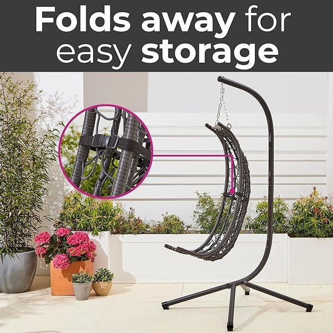 Rattan Egg Chair Swing Hammock w/ Cushions – Foldable, 130KG Max, Indoor Outdoor