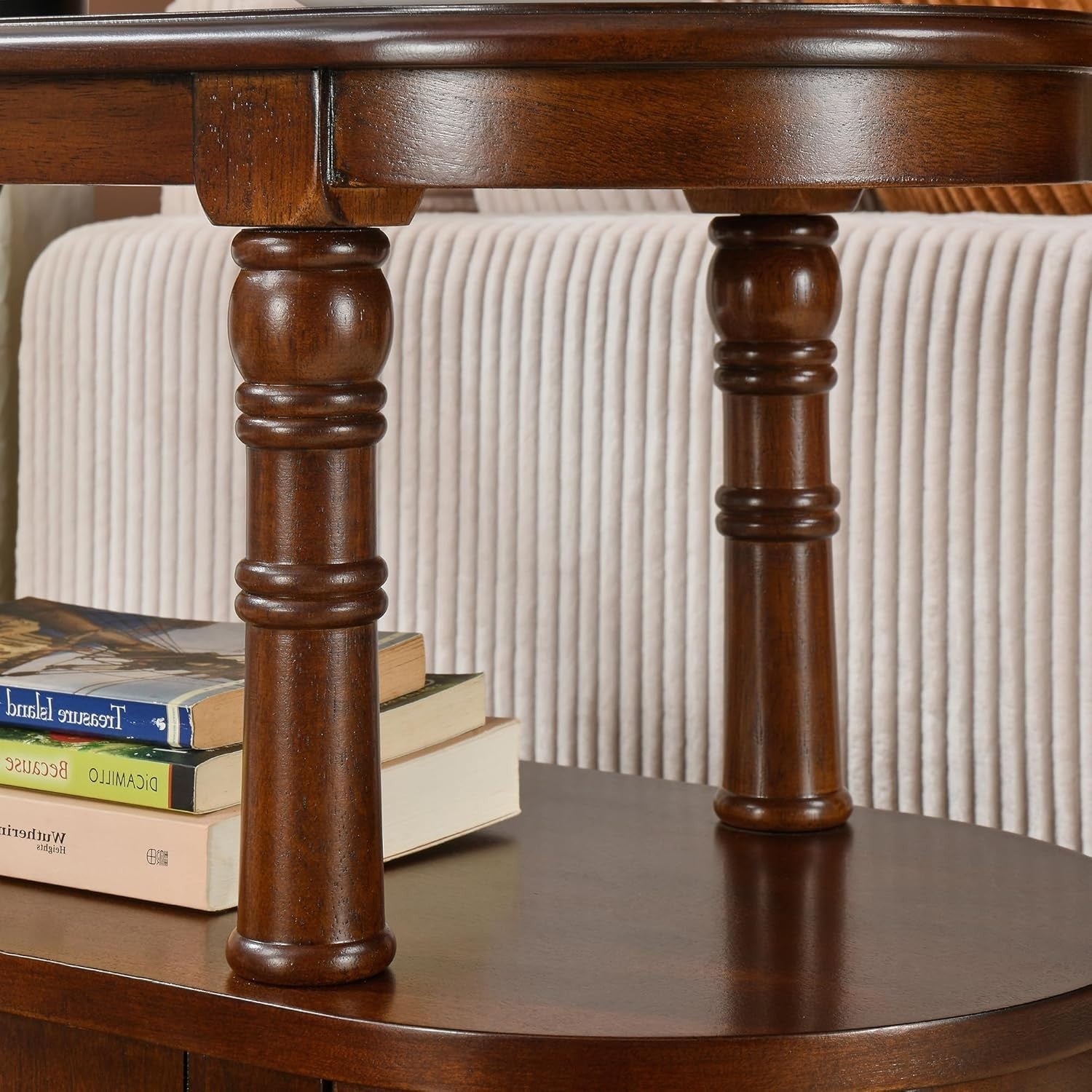 Solid Wood End Table with Drawers & Shelf – Cherry Walnut Side Table