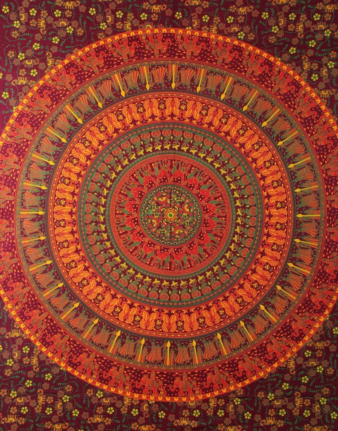 Red Elephant Mandala Tapestry 84x54in Boho Wall Hanging Decor
