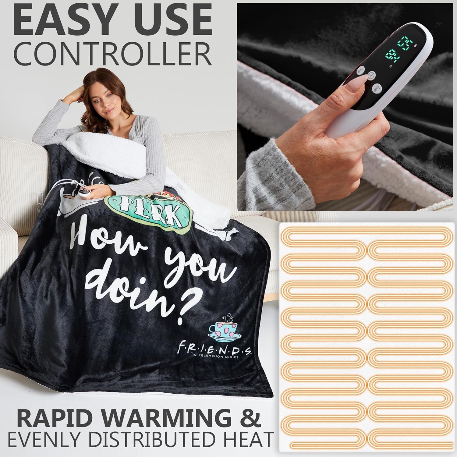 Single Electric Heated Throw Blanket 130x160cm Sherpa Fleece 9 Heat Timer