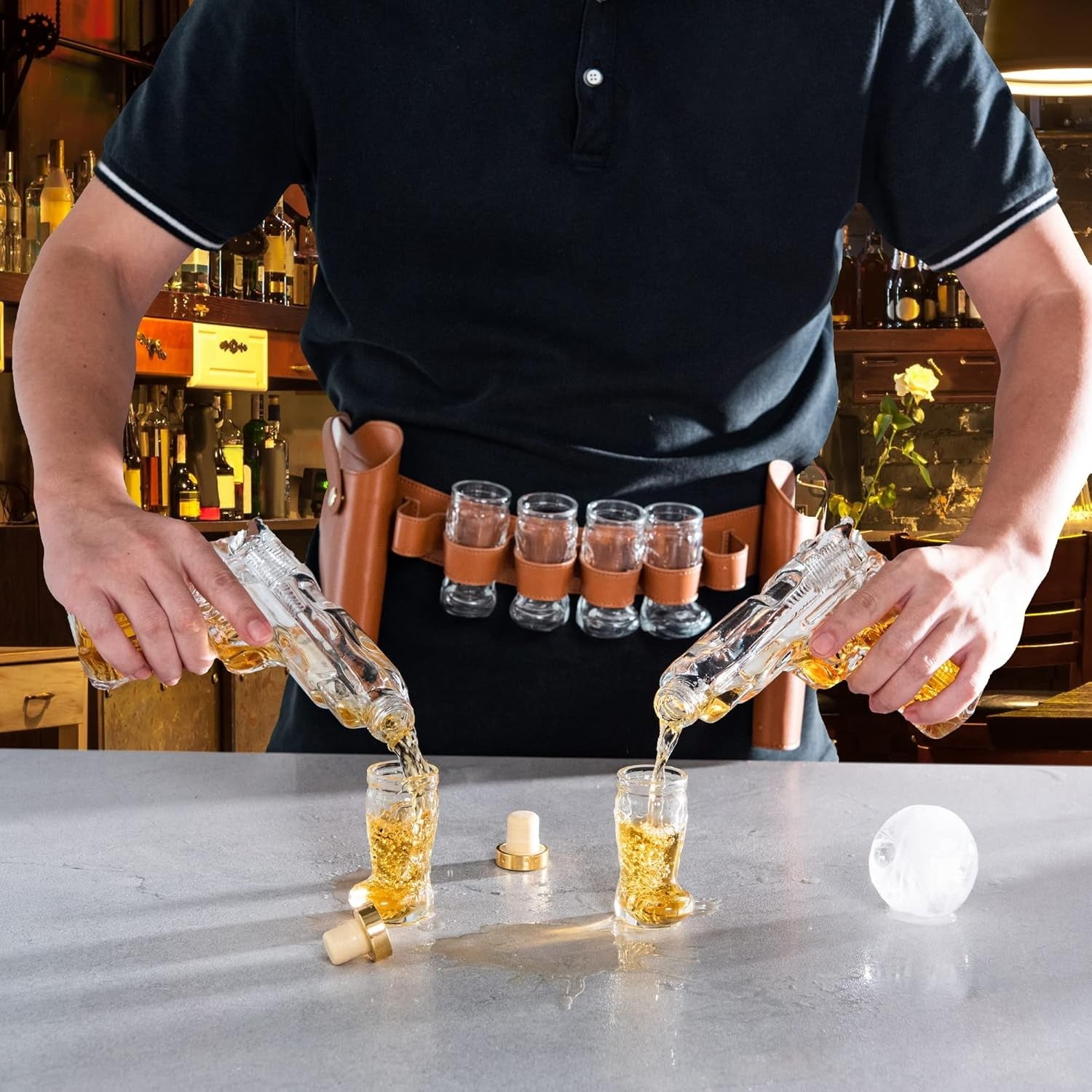 Whiskey Gun Decanter Set with Shot Glasses & Holster – Party Bar Gift