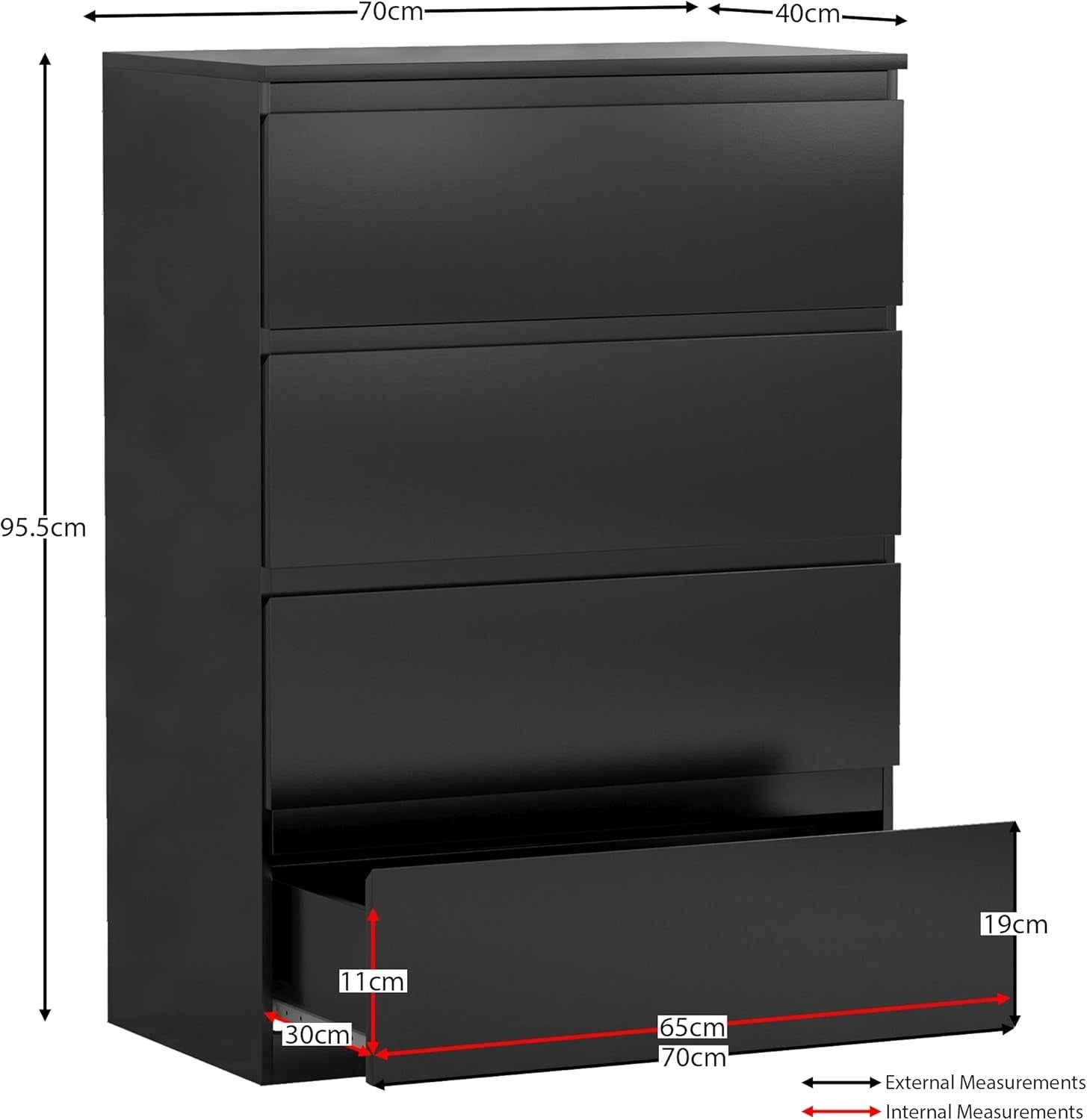 Black 4 Drawer Chest Modern Storage Unit – Slim Bedroom Dresser