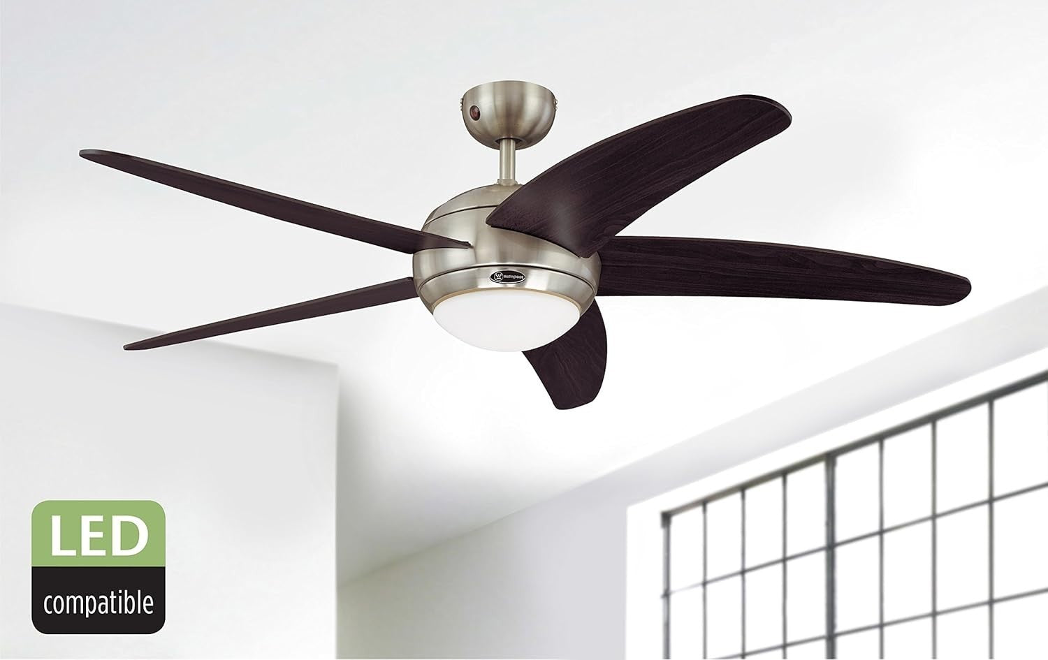 132CM Ceiling Fan, Satin Chrome, Wenge Blades, Opal Glass, Remote Control