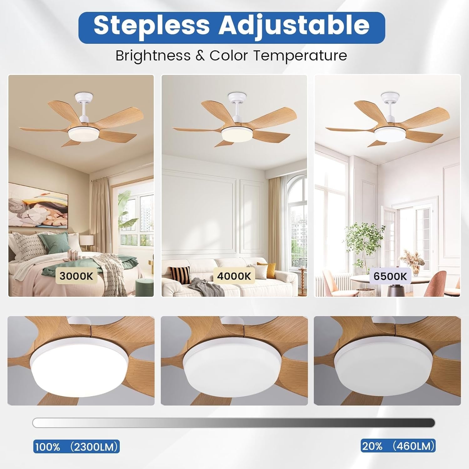106CM Wooden Ceiling Fan with Light, Remote, 5-Blade Modern Design