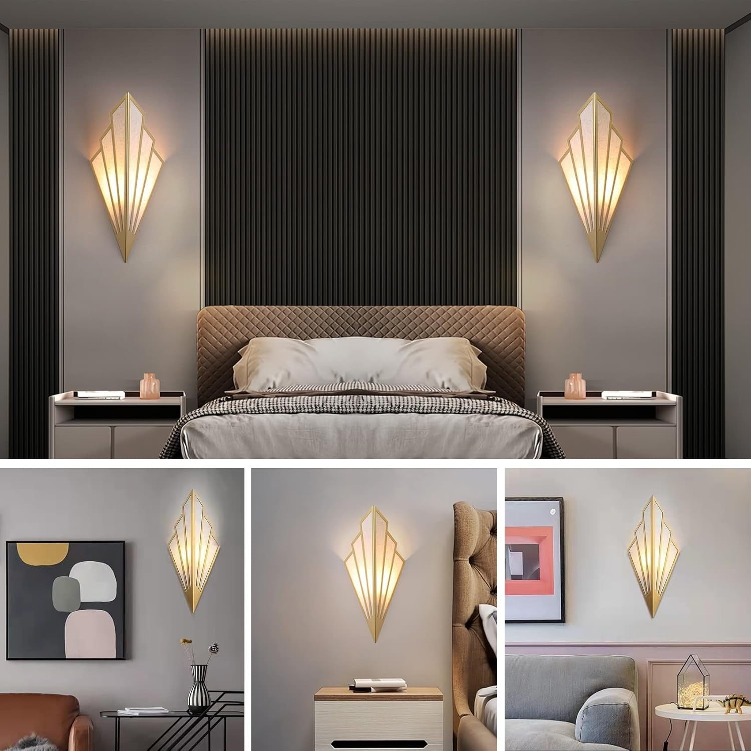 Art Deco Wall Sconce Gold Fan Design E14 Lamp Modern Light for Hallway