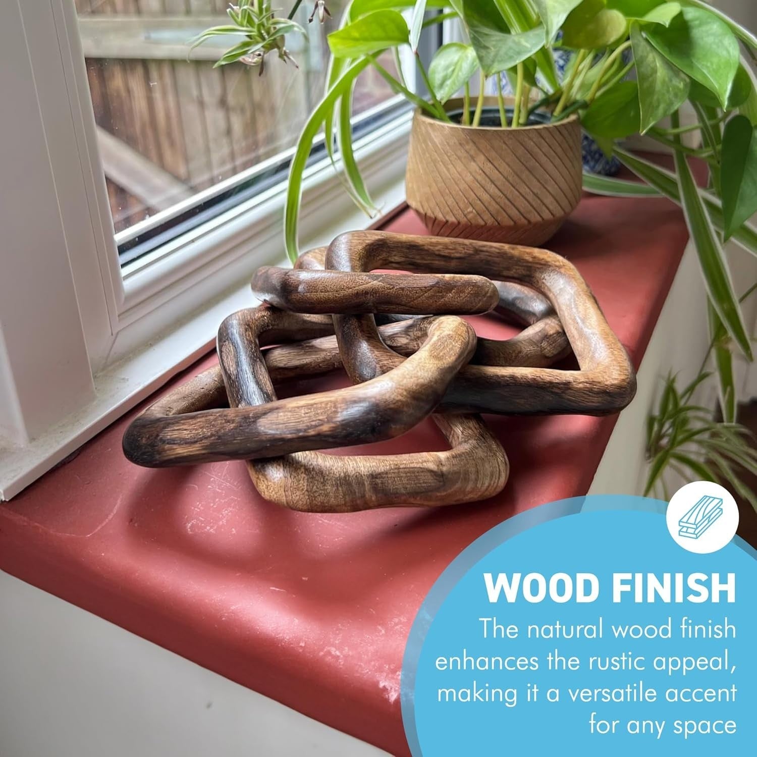 Rustic Wooden Chain Decor 5-Link Ornament | Natural Wood Accent | Shelf & Table