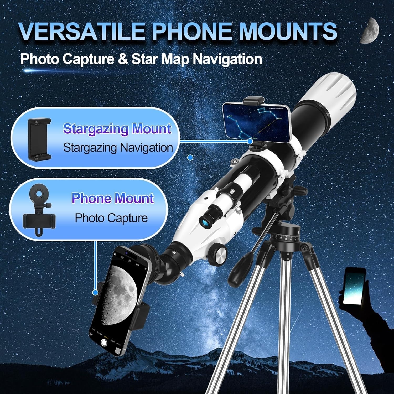90mm Aperture 900mm Refractor Telescope for Adults & Beginners with Tripod