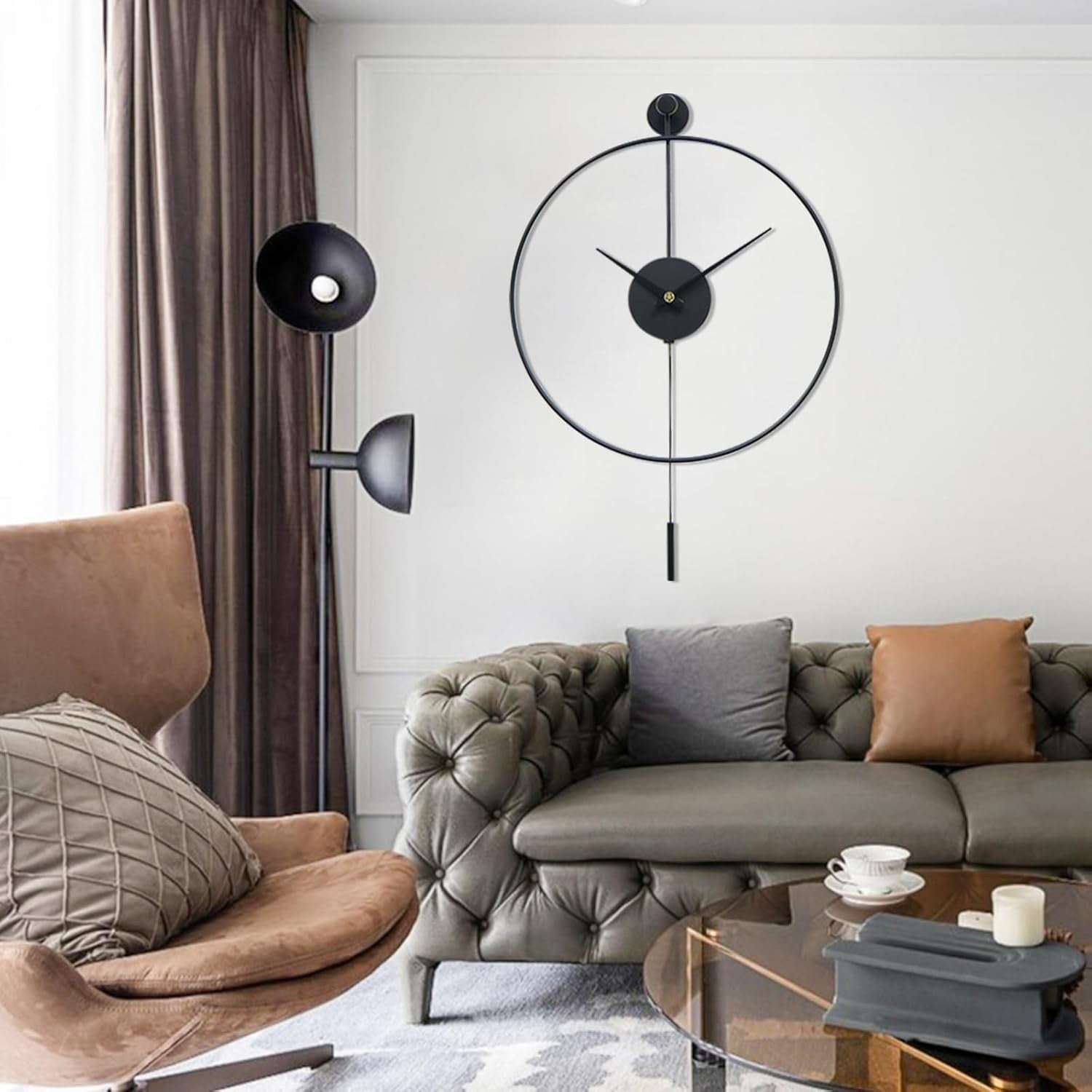 Large Modern Silent Wall Clock Metal Pendulum 20” Decor Lounge Office