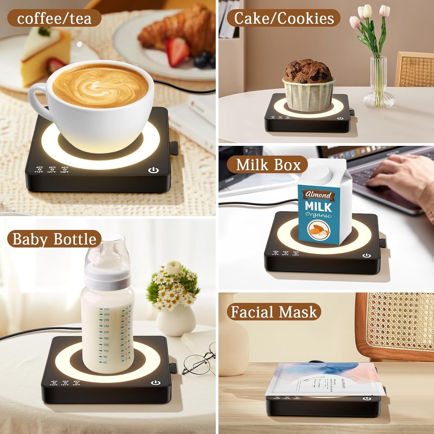 Coffee Mug Warmer 15W 3 Temp Wireless Charger 8H Auto Off