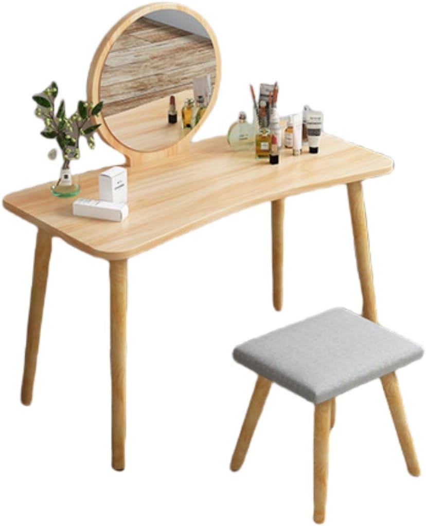 Vanity Makeup Table Set LED Mirror Desk 100cm Dressing Dresser Wood Color Stool