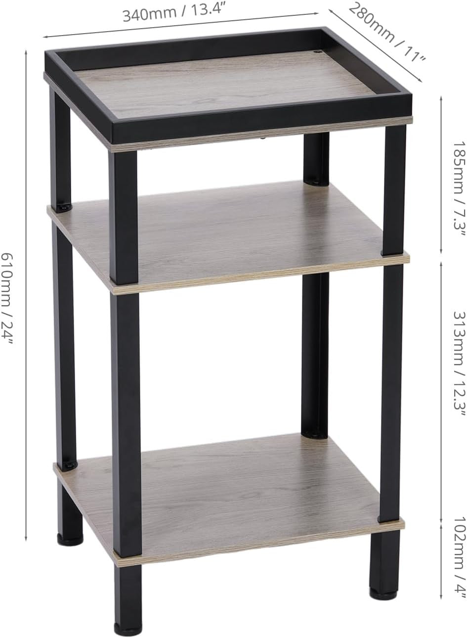 Slim 3 Tier Side Table Oak Small Narrow End Bedside Nightstand Storage