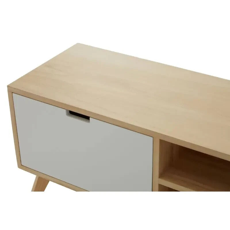 Mid Century TV Unit Oak Effect Low Cabinet 2 Door Media Stand 150cm Wide