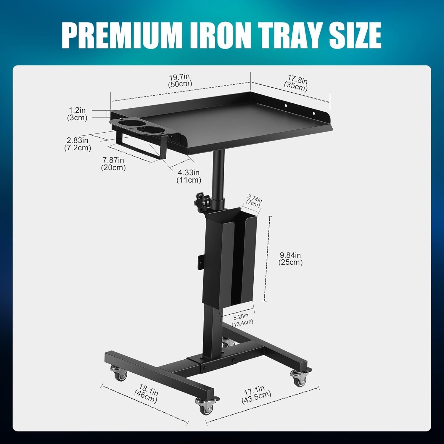 Adjustable Tattoo Tray Cart on Wheels Rolling Salon Workstation Storage