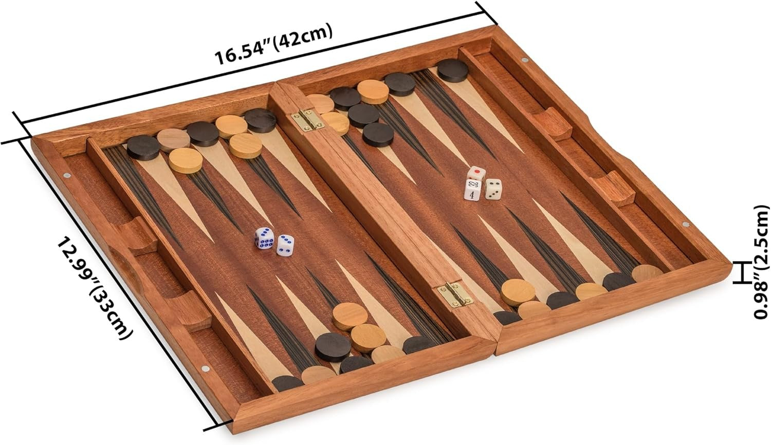Wooden Inlaid Backgammon Set 33cm Folding Board Luxury Strategy Game
