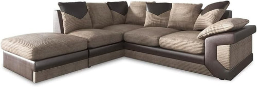 L-Shape Jumbo Cord Sofa 3+2 Seater Brown & Beige Sectional Corner Couch