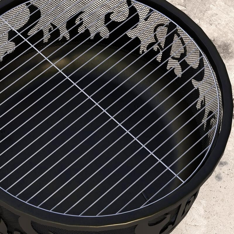 Large Steel Fire Pit BBQ with Mesh Lid & Poker – Safe Outdoor Heating