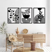 3 Panel Black Metal Wall Art Abstract Boho 22x16.5in