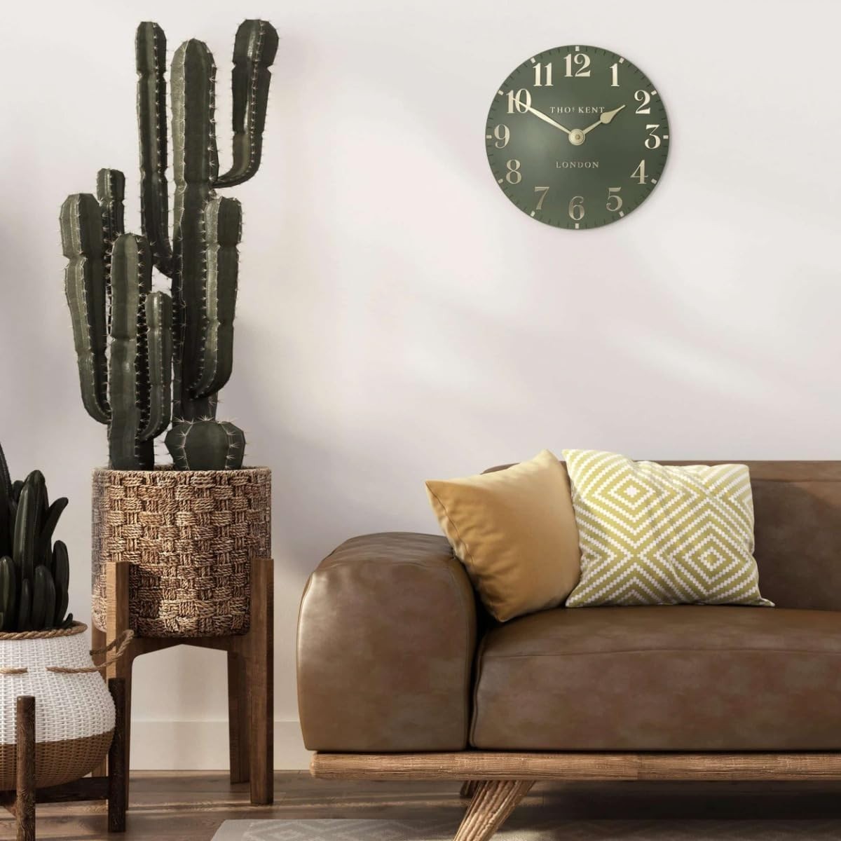 Silent Arabic Numeral Wall Clock Green Dial Metal Hands Modern Design