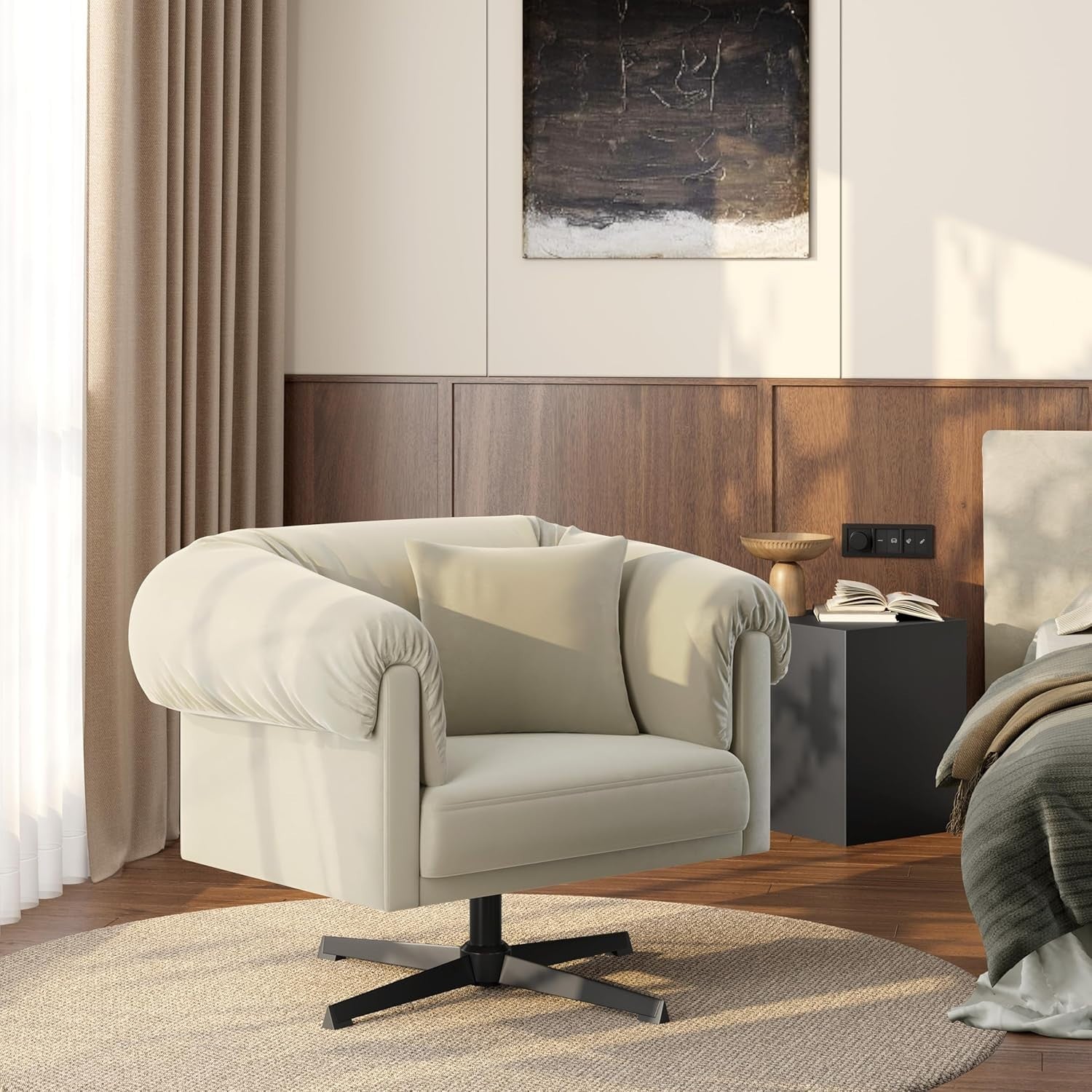 Cozy Velvet Swivel Accent Chair with Pillow – Plush Upholstered Seat