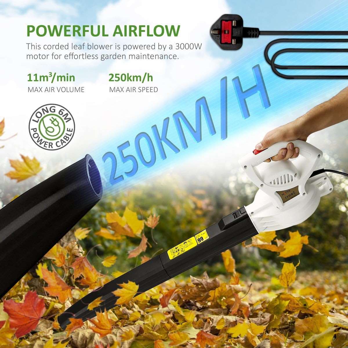 Electric Leaf Blower 3000W Ultra Lightweight Handheld Garden Patio Cleaner