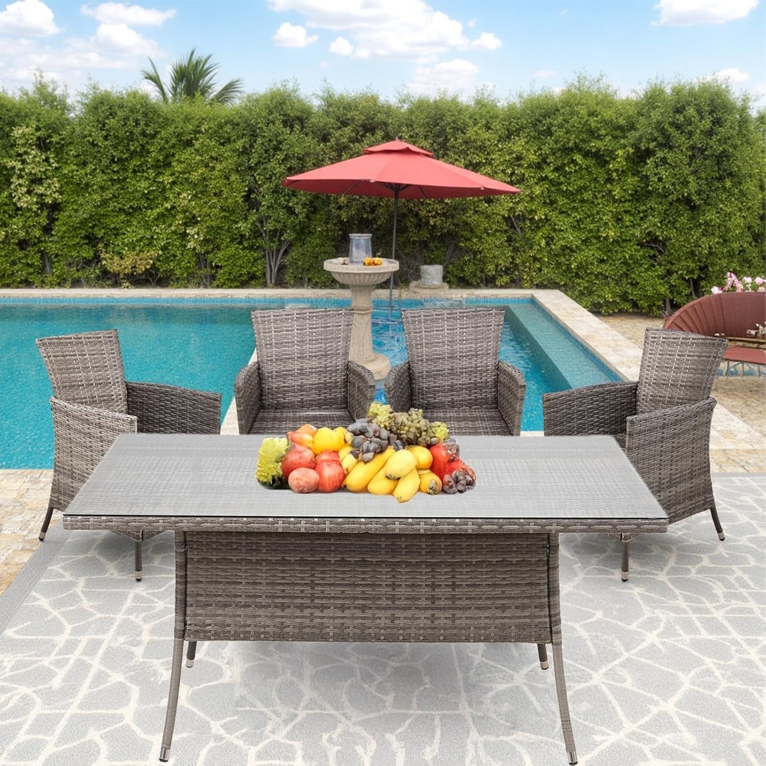 Set of 4 Rattan Garden Dining Chairs High Back Cushioned Patio Armchairs