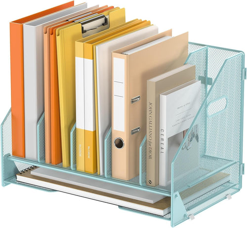 4-Tier Desktop File Organizer with Adjustable Compartments & Letter Tray, Sea Gr