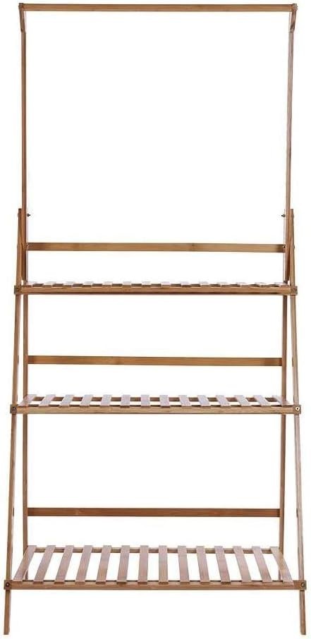 3 Tier Bamboo Plant Stand with Hanging Bar Indoor Outdoor Foldable Flower Shelf