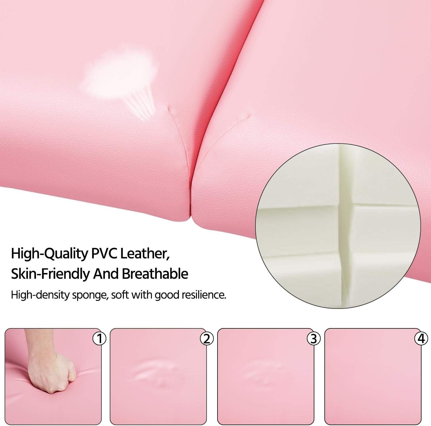 Portable Wood Massage Table Folding 2-Section Beauty Lash Bed Pink 60cm Width