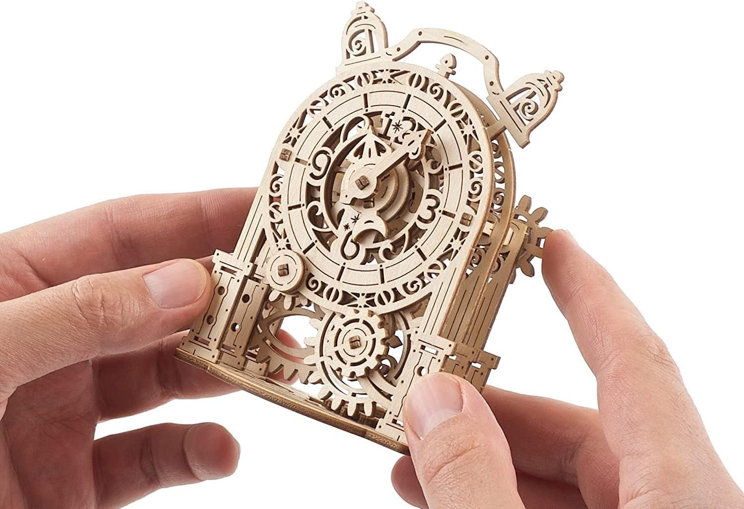 Vintage Wooden 3D Alarm Clock Puzzle - Mechanical DIY Model Kit, 43 Pieces