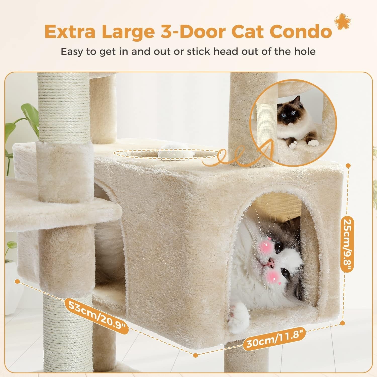 Large Cat Tree 184cm Extra Tall Multi Level Tower With Dual Condos & Perches