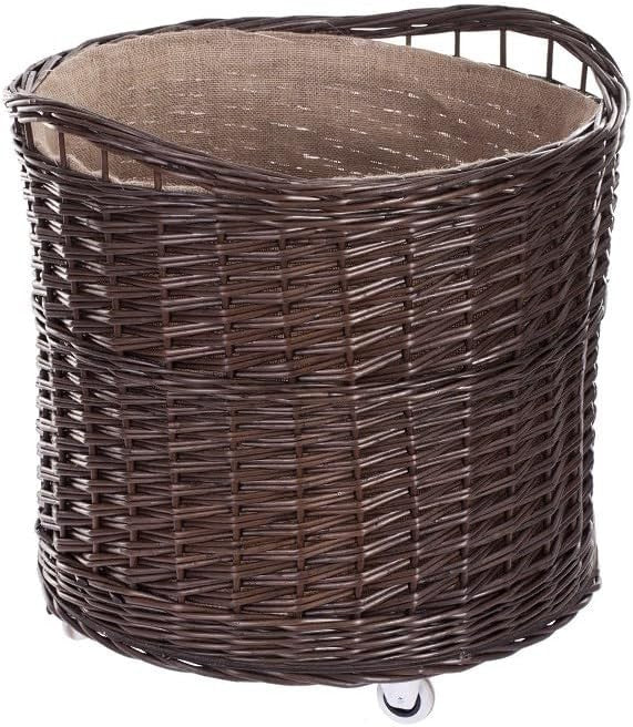 Wicker Log Basket on Wheels Large Firewood Holder Indoor Storage 50x50x44cm