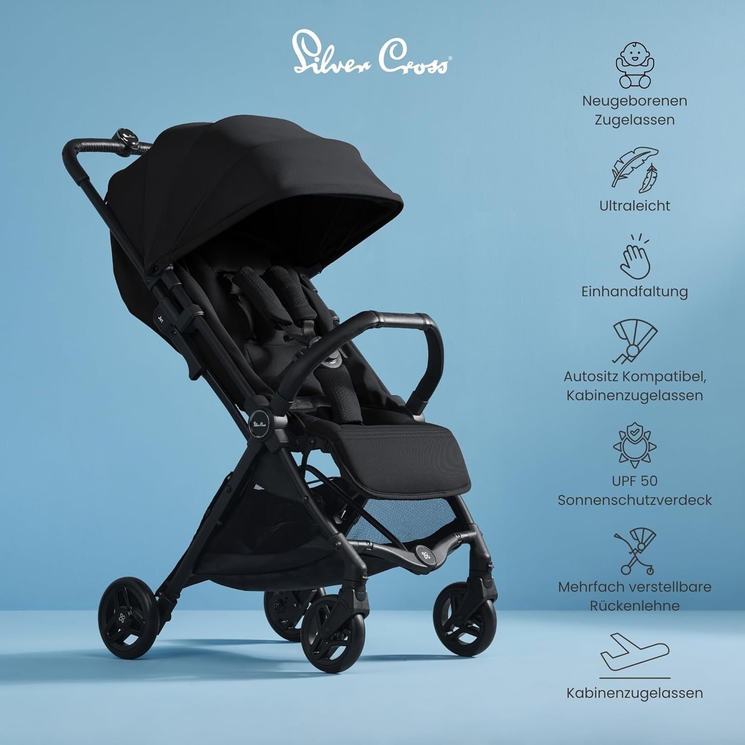 Cabin Size Travel Pushchair Lie Flat Lightweight Foldable Stroller 0–22kg
