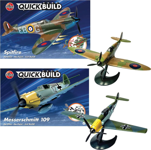 Snap-Together WWII Spitfire Bf109 Plane Kits 2-Pack Model Toys Kids 6+ Gift