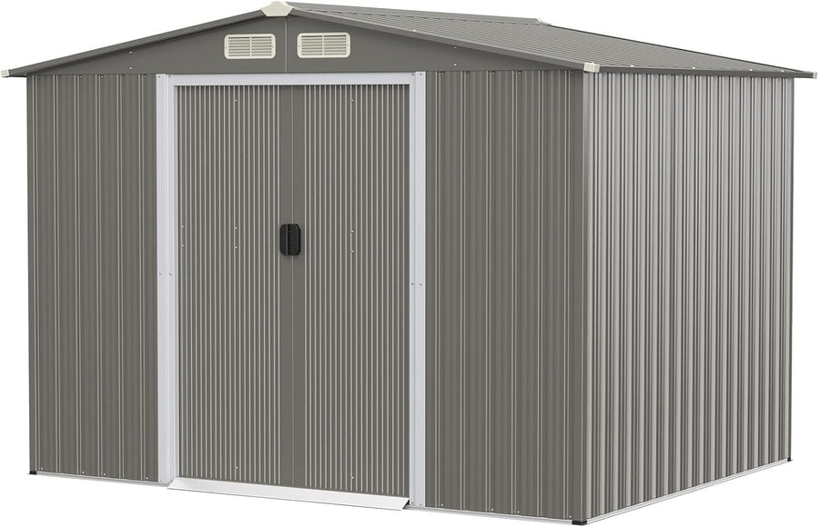 8x6FT Metal Garden Shed with Double Sliding Doors & Ventilated Ramp