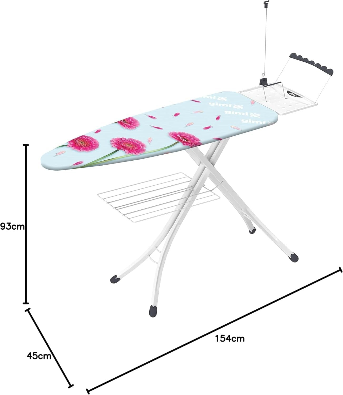 Large Ironing Board with Laundry Rack Adjustable Height Wire Tensioner