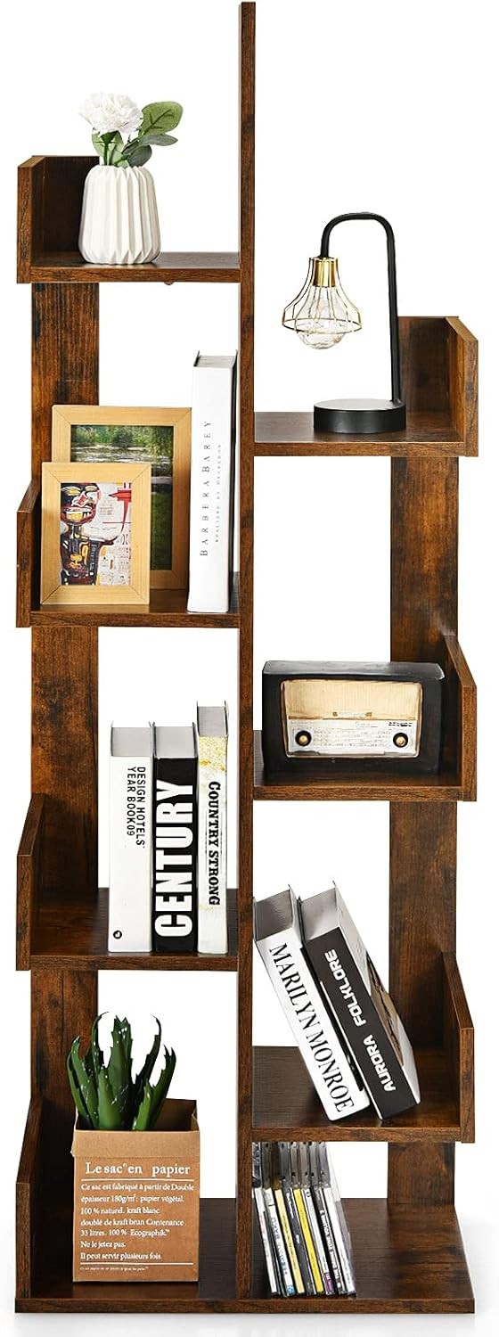 8-Tier Tree Bookshelf Free-Standing Storage Rack Modern Display Shelf Brown