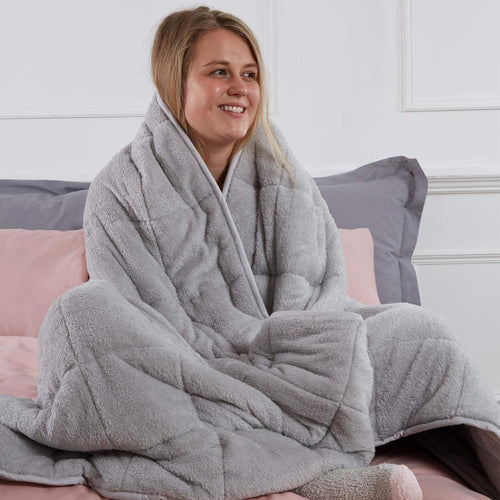 Teddy Fleece Weighted Blanket Silver Grey 6kg 125x180cm Calming Comfort
