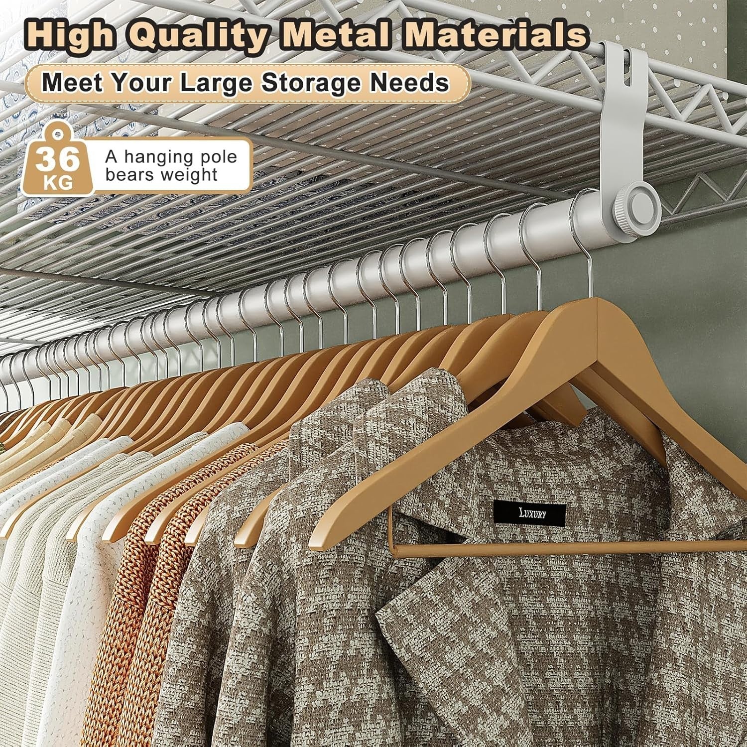 Heavy Duty Open Wardrobe White Metal Clothes Rail with Shelves 195cm