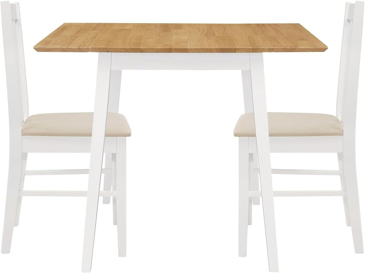Small Drop Leaf Dining Table with 2 Chairs White & Oak Foldable Set