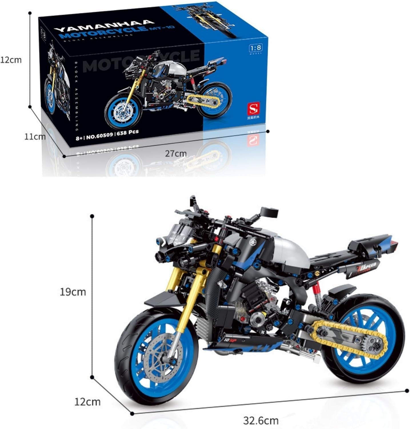 Detailed 638pcs Motorcycle Model Kit with Suspension & Realistic Parts