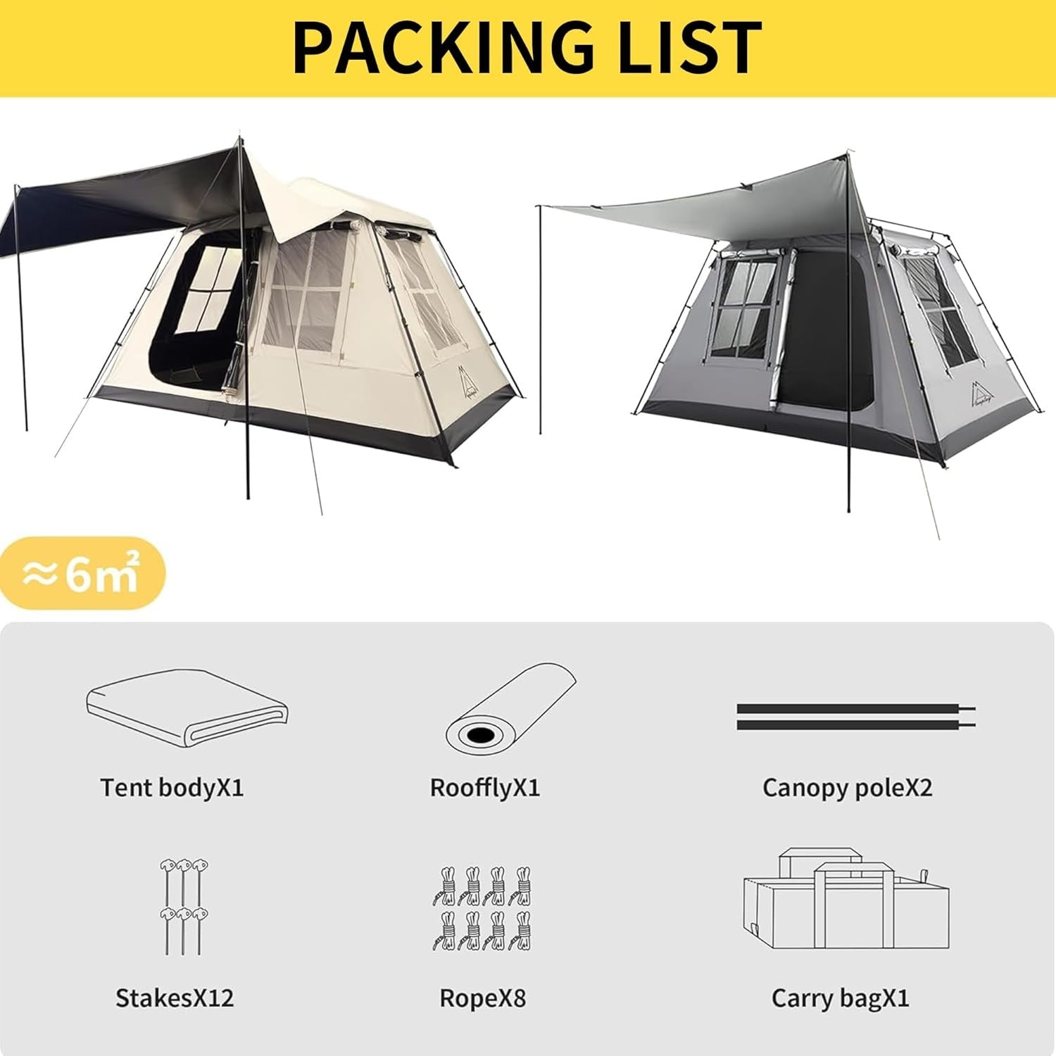 Beige/Black 2-4 Person Instant Cabin Family Camping Tent – Waterproof & Spacious