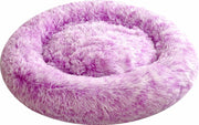 XXL Calming Donut Dog Bed 100cm Anti Anxiety Faux Fur Purple
