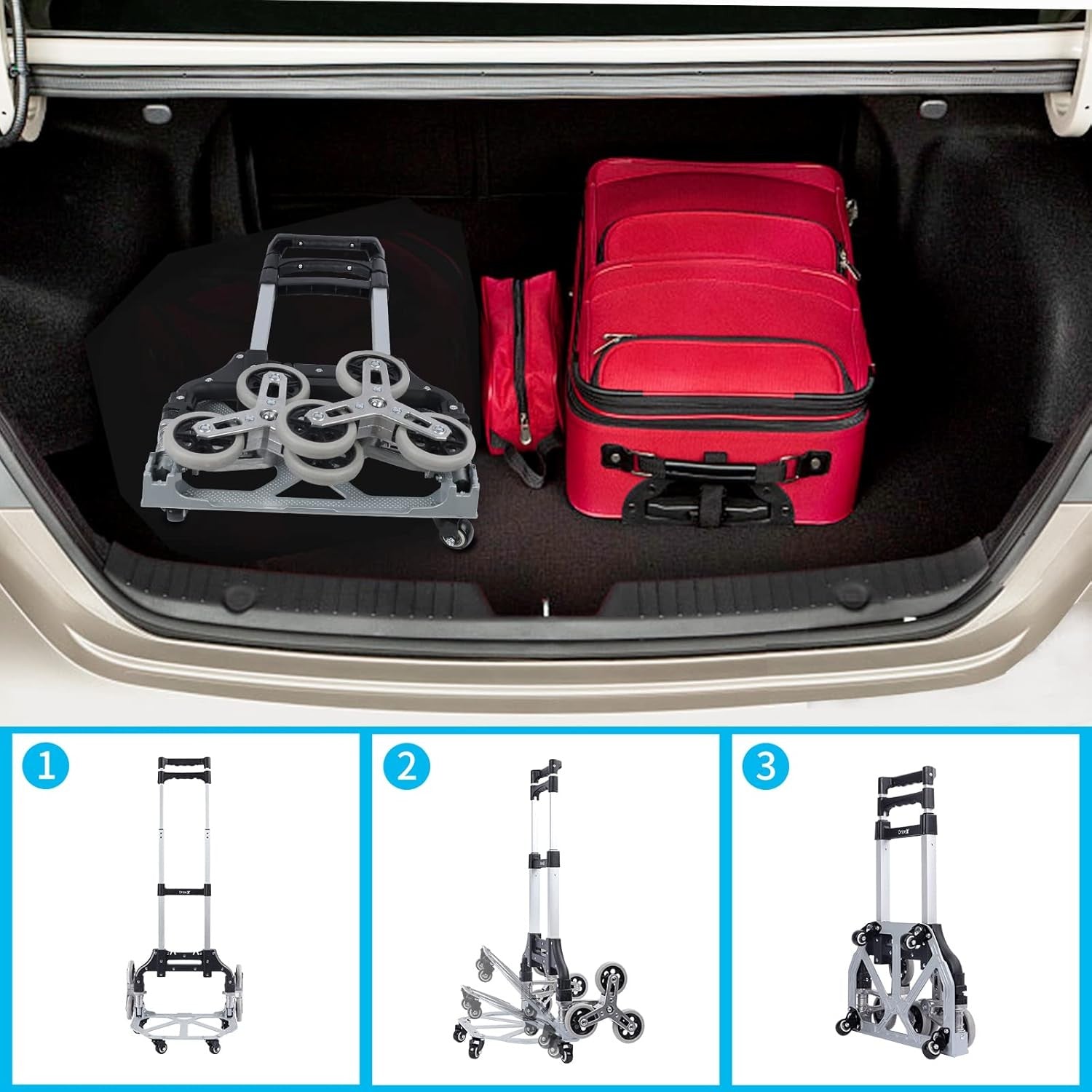 Folding Hand Truck Stair Climbing 10 Wheel Lightweight Aluminium Dolly Cart