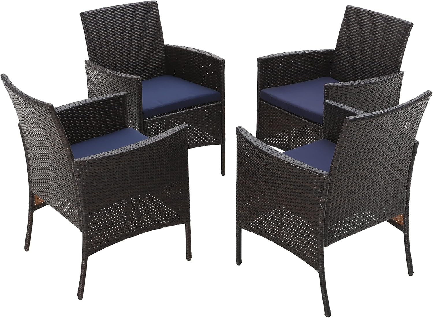 Rattan Garden Armchairs Set of 4 Cushioned Outdoor Patio Balcony Seating
