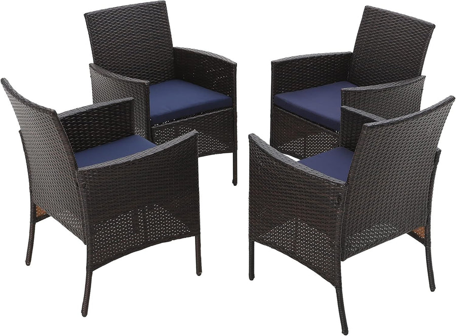 Rattan Garden Armchairs Set of 4 Cushioned Outdoor Patio Balcony Seating