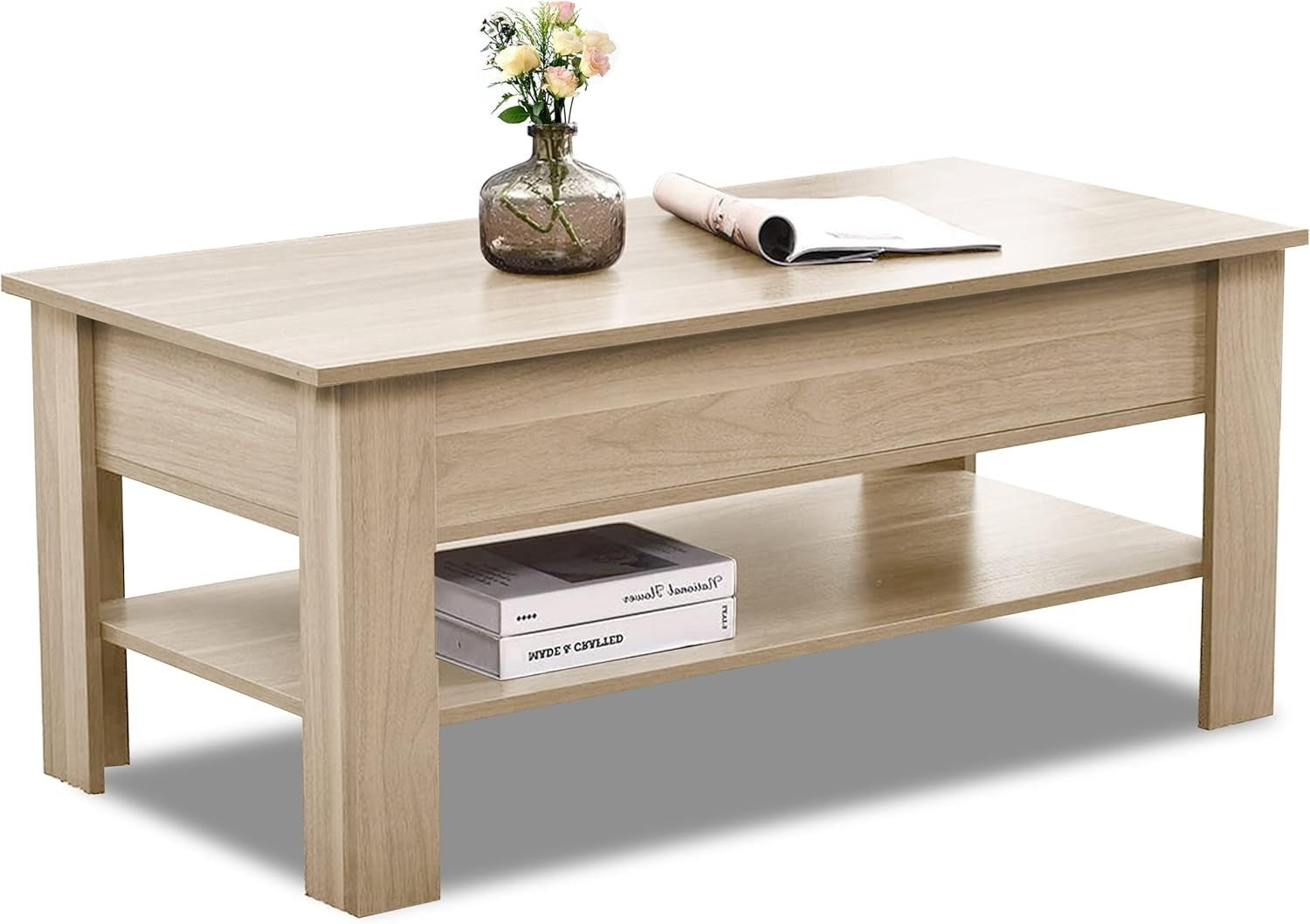 Lift Top Coffee Table with Storage Large Hidden Compartment Oak 120x60cm