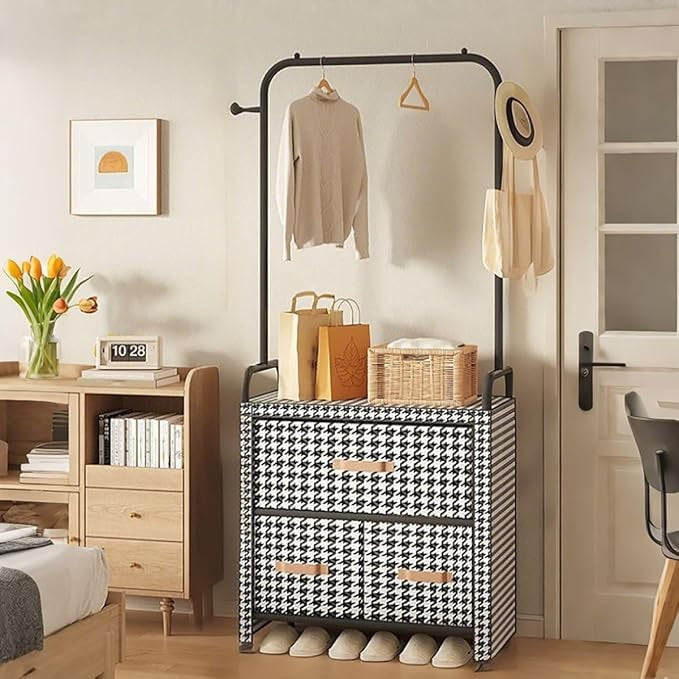 Freestanding Wardrobe Coat Rack with Dust Cover & Hooks – Bedroom Entryway Stora