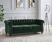 Green Velvet Chesterfield Sofa 3 Seater Scroll Arms Tufted Fabric Couch
